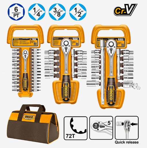 Ingco 57pcs 1/4" & 3/8" & 1/2" Socket Set COS23092 - IHT