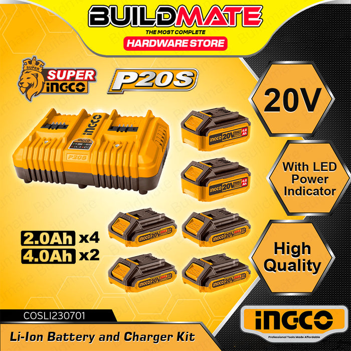 BUILDMATE Ingco 20V P20S Lithium-Ion Battery and Charger Kit COSLI230701 - ICPT