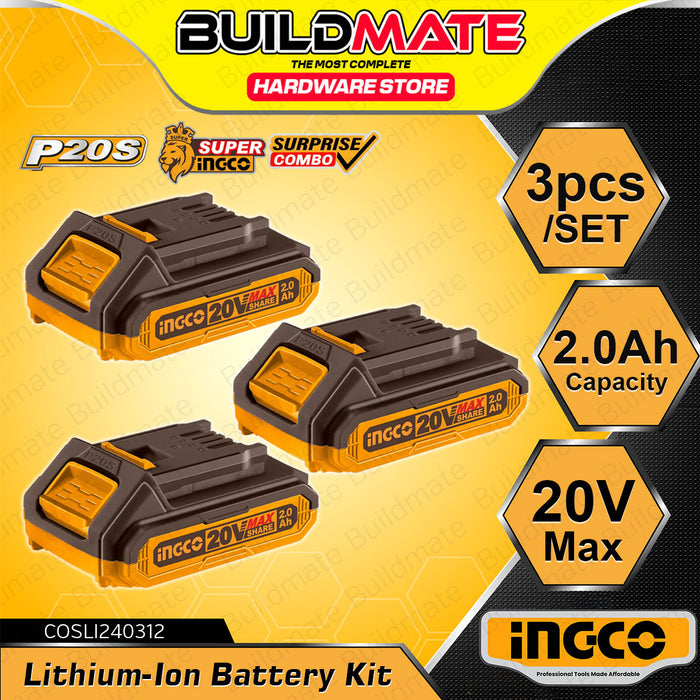 [EXCLUSIVE] BUILDMATE Ingco 3PCS/SET PS20S Lithium-Ion 20V Battery Kit 2.0Ah Rechargeable Battery Pack Cordless Tool Accessories COSLI240311 - IPX