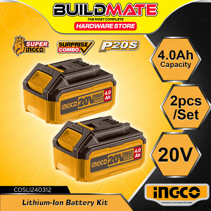[EXCLUSIVE] BUILDMATE Ingco 2PCS/SET PS20S Lithium-Ion 20V Battery Kit 4.0Ah /5.0Ah Rechargeable Battery Pack Cordless Tool Accessories Kit COSLI240312 / COSLI240464 - IPX
