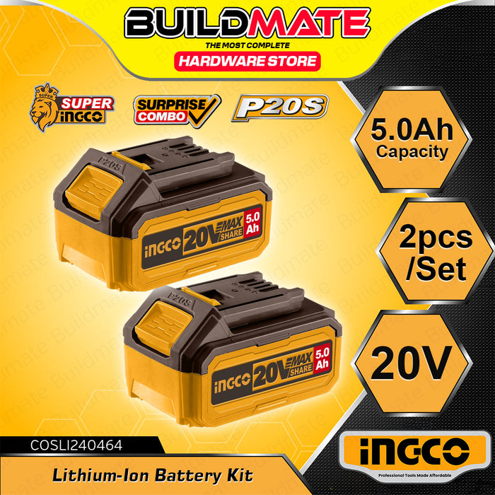 [EXCLUSIVE] BUILDMATE Ingco 2PCS/SET PS20S Lithium-Ion 20V Battery Kit 4.0Ah /5.0Ah Rechargeable Battery Pack Cordless Tool Accessories Kit COSLI240312 / COSLI240464 - IPX