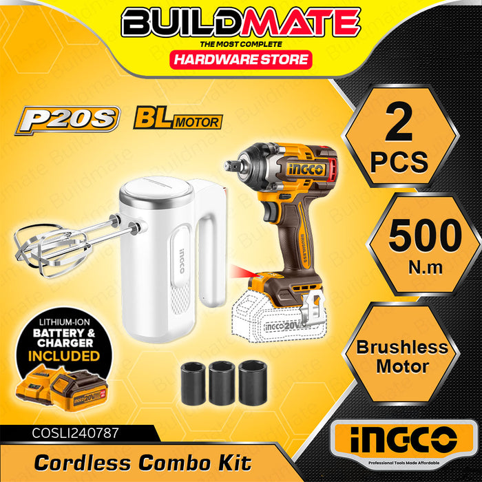 BUILDMATE Ingco 2pcs Cordless Combo Kit Cordless Impact Wrench  with Cordless Hand Mixer COSLI240787 - ICPT