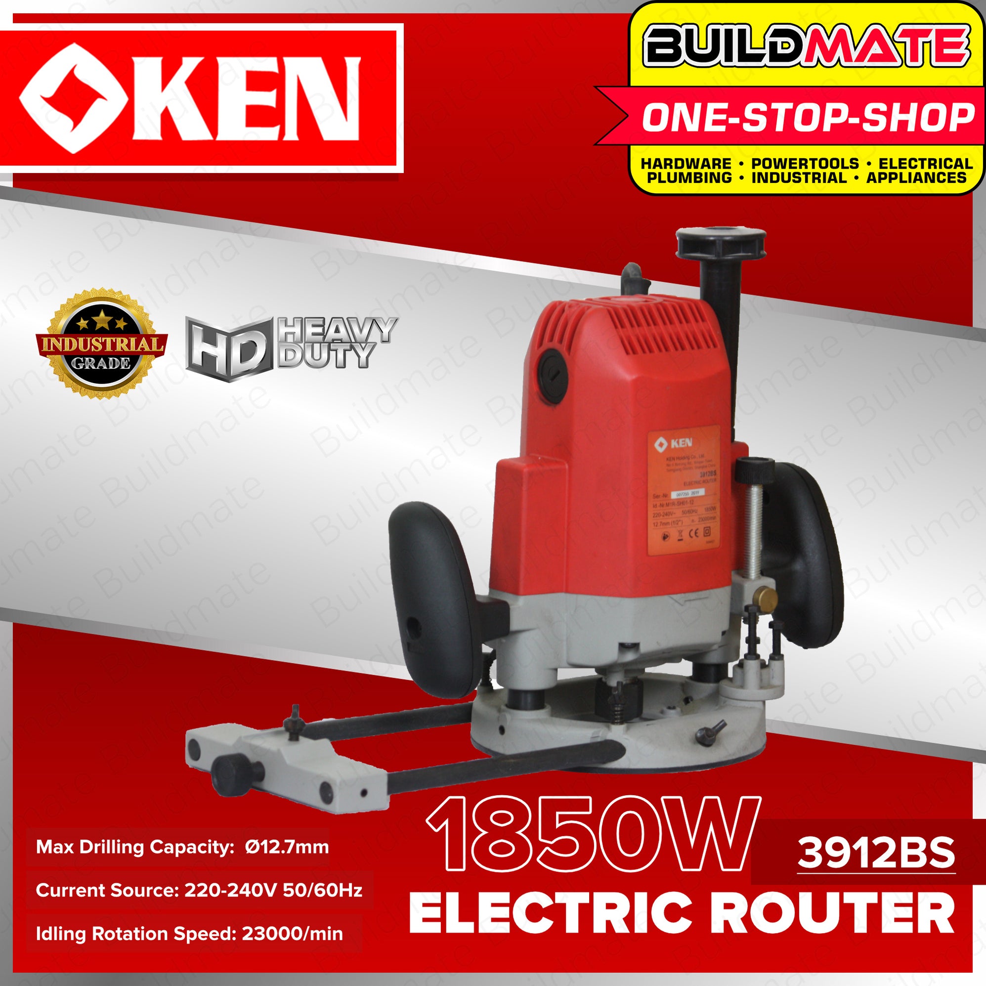 BUILDMATE Ken Electric Router 1850W 12.7mm Plunge Router Laminate Rout ...