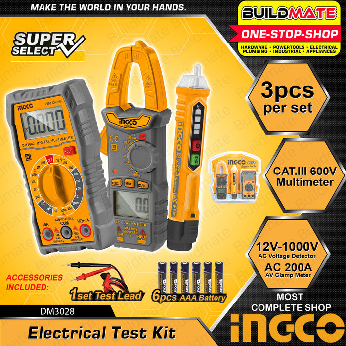 Building Multimeter BUILDMATE Ingco 3PCS/SET Electrical Test Kit Digital Multimeter Tester ...