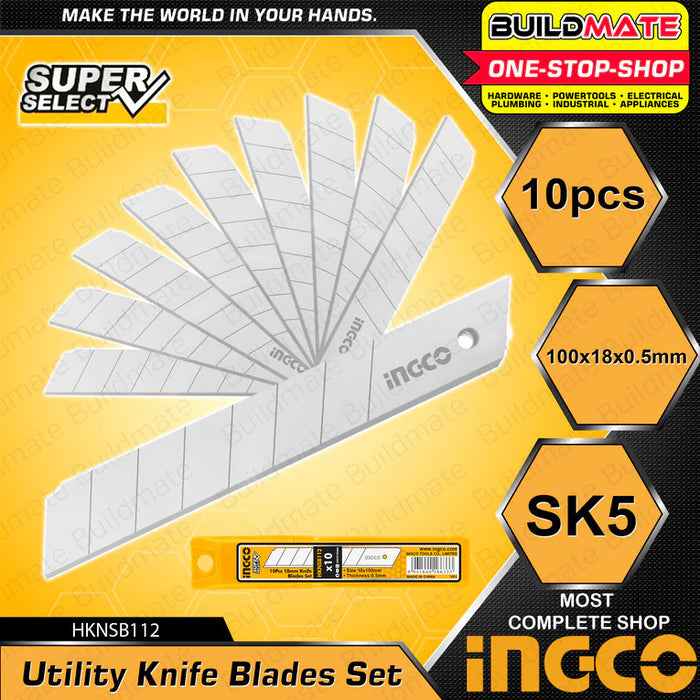 BUILDMATE Ingco 10pcs Knife Blades Set 9x80mm / 18x100mm Cutter Blade Knife Replacement Blades Standard Blades Utility Knife Blade - IHT