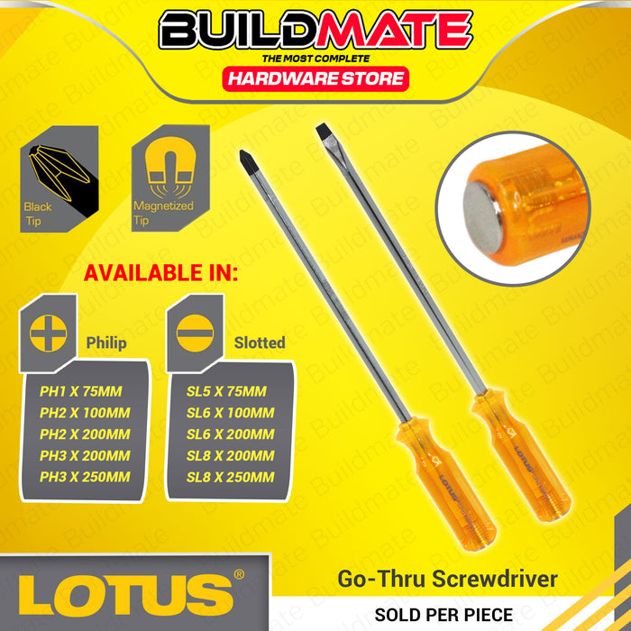BUILDMATE Lotus Go - Thru Slotted Flat & Philips Screwdriver 200mm / 250mm Hand Repair Tools SOLD PER PIECE - LHT