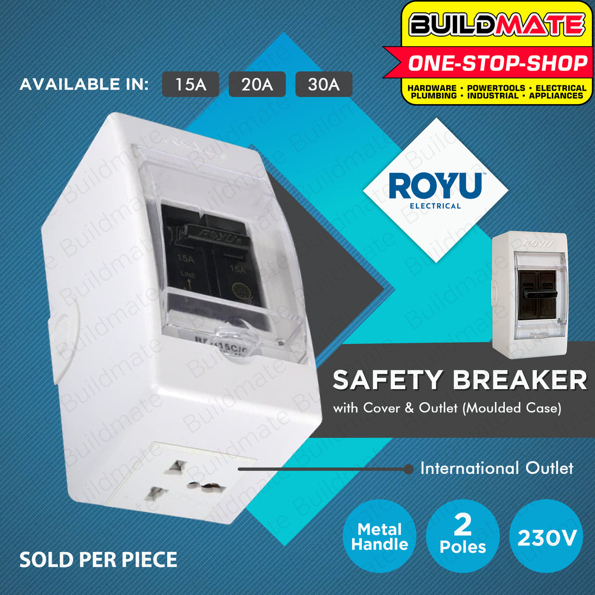 BUILDMATE Royu Safety Breaker with Cover & Outlet 2 Pole 15A | 20A | 3 ...