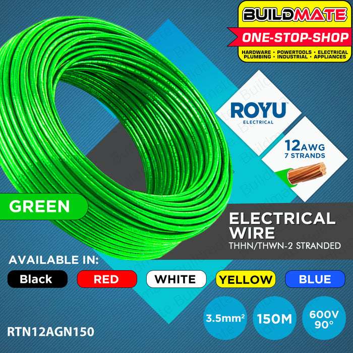BUILDMATE Royu THHN / THWN-2 Stranded Wire Gauge #12 AWG 3.5mm2 150 Meters Electrical THHN Stranded Cable Wires Copper Lead Free Copper Wire Electrical Wire Copper Cable [SOLD PER BOX]