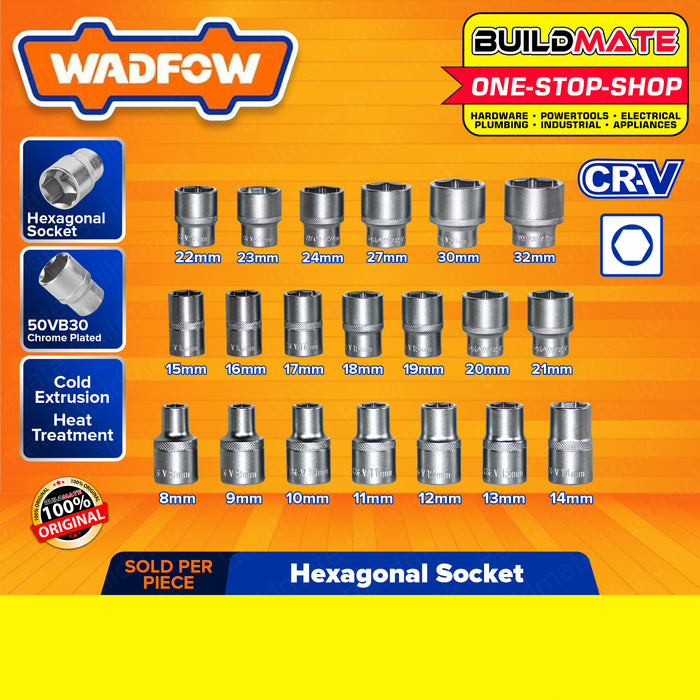 WADFOW Hexagonal Socket 1/2" Inch 8MM TO 32MM [SOLD PER PIECE] Cr-V Steel Hex Drive Socket Hex Bit Socket Standard Impact Socket Hex Shallow Socket For Ratchets, Torque Electric Wrenches, Strong and Durable, Metric •BUILDMATE• WHT