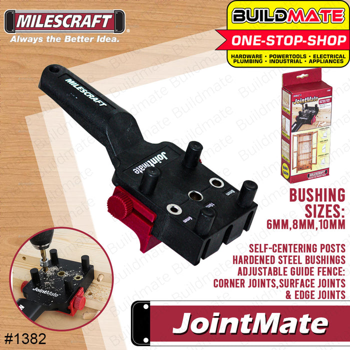 MILESCRAFT Jointmate 6mm, 8mm, 10mm Joint Mate #1369 | #1382 Handheld Dowel Jig for Corner, Edge, and Surface Joints with 3 Metal Bushing Sizes Self-Centering Pins •BUILDMATE•