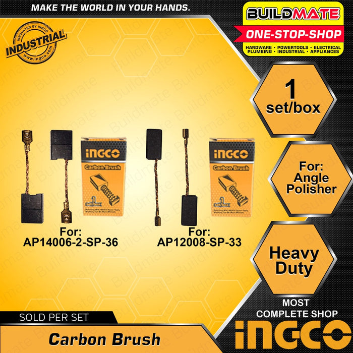 INGCO 2PCS/SET Carbon Brush for Angle Polisher Motor Brush Motor Carbon Brushes Carbon Motor Brushes Angle Polisher Replacement Part Spare Parts AP12008-SP-33 | AP14006-2-SP-36 [SOLD PER BOX] •BUILDMATE• ISP