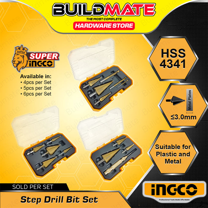 BUILDMATE Ingco Step Drill Bit Set  HSS 4341 Cone Drilling Bits for Sheet Metal Wood Plastic SOLD PER SET - IHT