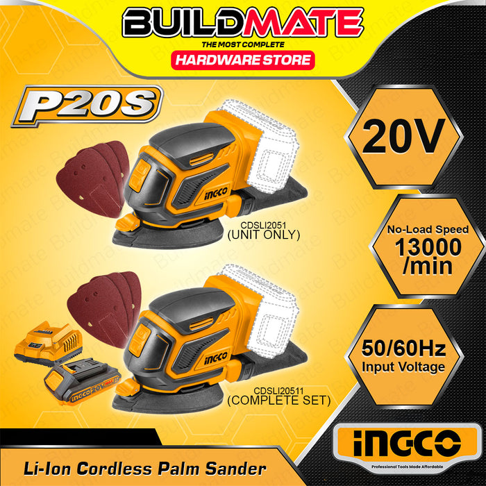 BUILDMATE Ingco Lithium-Ion Cordless 20V Palm Sander 13000rpm Rechargeable Woodworking Finishing Sheet Wood Sanding Machine Power Tool - ICPT