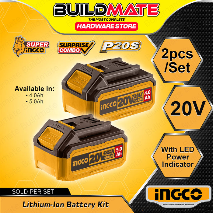 [EXCLUSIVE] BUILDMATE Ingco 2PCS/SET PS20S Lithium-Ion 20V Battery Kit 4.0Ah /5.0Ah Rechargeable Battery Pack Cordless Tool Accessories Kit COSLI240312 / COSLI240464 - IPX