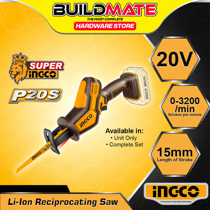 BUILDMATE Ingco Lithium-Ion Reciprocating Saw 20V Rechargeable Metal Wood Sabre Saw with 15Mmm Stroke Length - ICPT