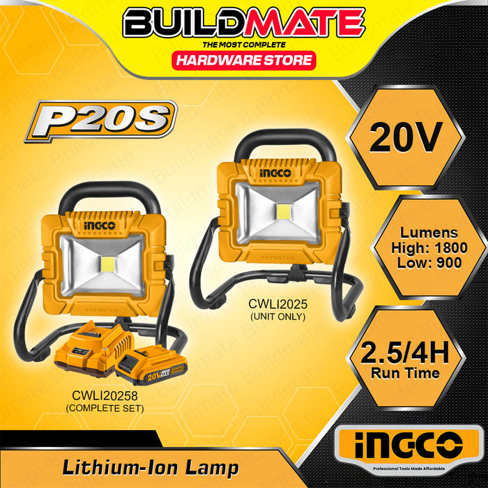 BUILDMATE Ingco Lithium-Ion Cordless Portable Work Lamp 20V Rechargeable Safety Hanging LED Work Light CWLI2025 / CWLI20258 - ICPT