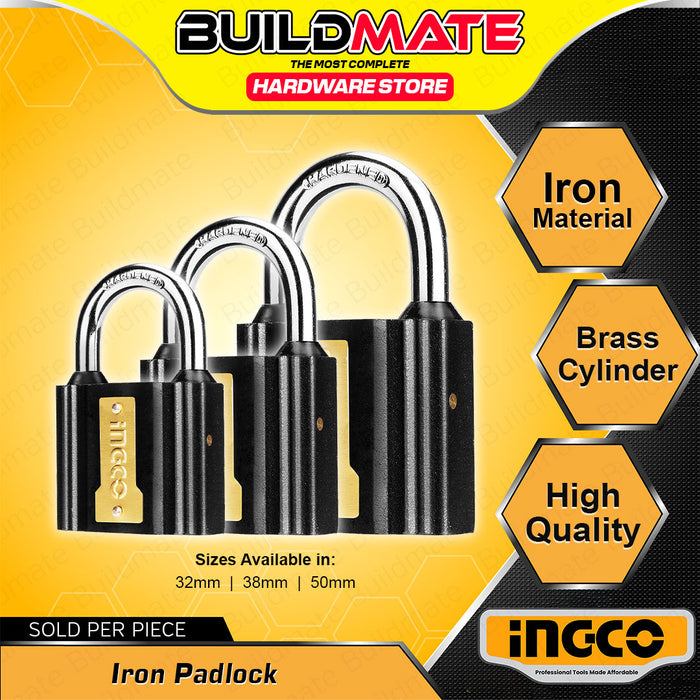 BUILDMATE Ingco Iron Padlock 32mm-50mm Short Shackle with 3pcs Iron Keys Anti-Theft Keyed Security Pad Lock - IHT