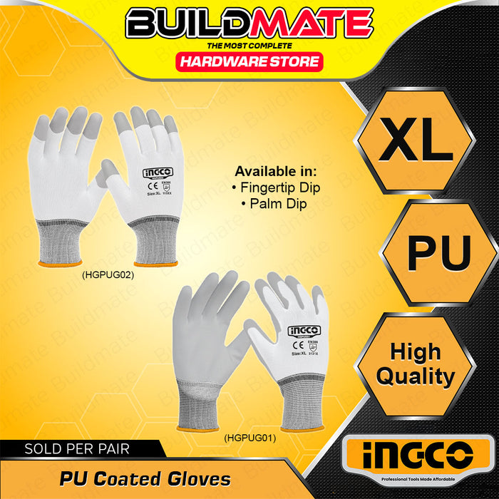 BUILDMATE Ingco PU Coated Gloves XL Safety Work Gloves Protective Gloves Durable Gloves Washable Comfort Grip Gloves Coating Gloves Plumbing Gloves Garden Gloves Cotton Gloves for Hand Protection HGPUG02 • HT2