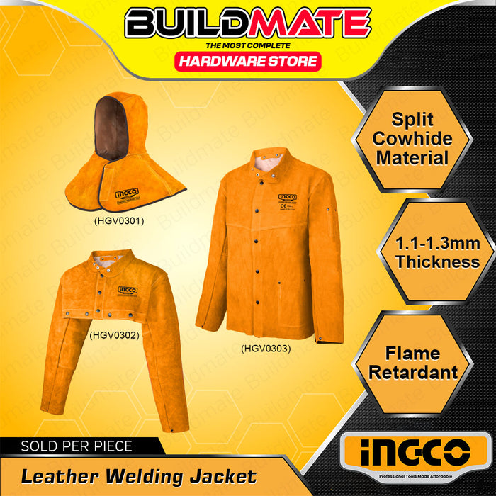 BUILDMATE Ingco Welding Protective Gear Flame-Resistant Cowhide Welding Safety Cap, Shoulder Protector Cape Sleeve, Leather Welding Protective Jacket - IHT