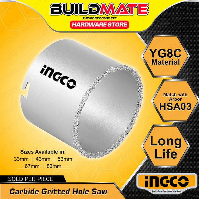 BUILDMATE Ingco Carbide Gritted Hole Saw 33mm - 83mm Alloy Steel Blade Heavy Duty Abrasive Hole Cutter SOLD PER PIECE - IHT
