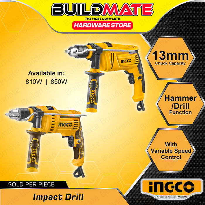 BUILDMATE Ingco Impact Drill 810W / 850W Electric Hammer Drill Keyed Chuck Concrete Drilling and Hammering Impact Barena Power Tool - IPT