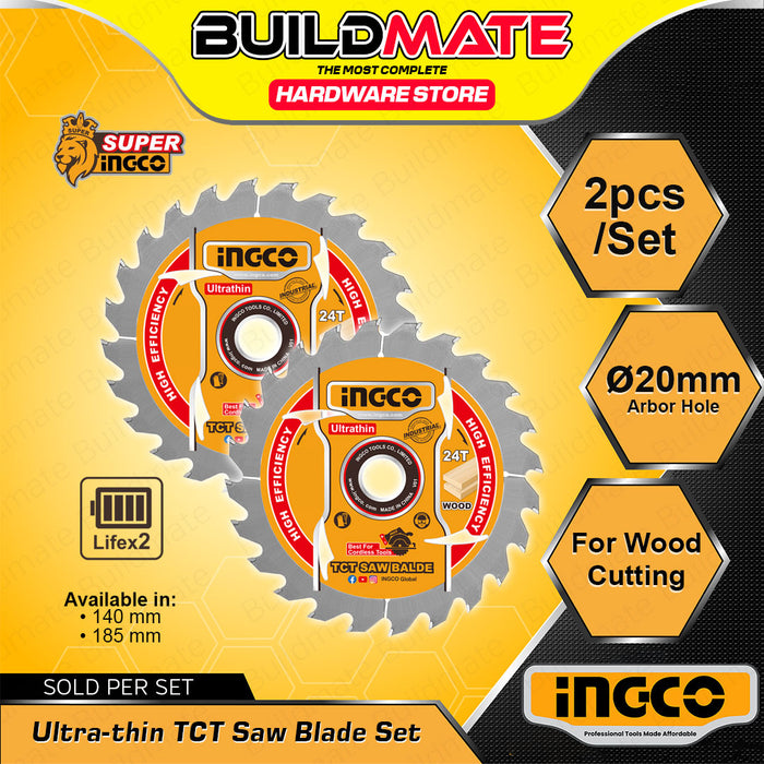 BUILDMATE Ingco 2pcs Ultra-thin TCT Saw Blade Set 140mm / 185mm Circular Saw Wood Cutting Blade Disc - IHT