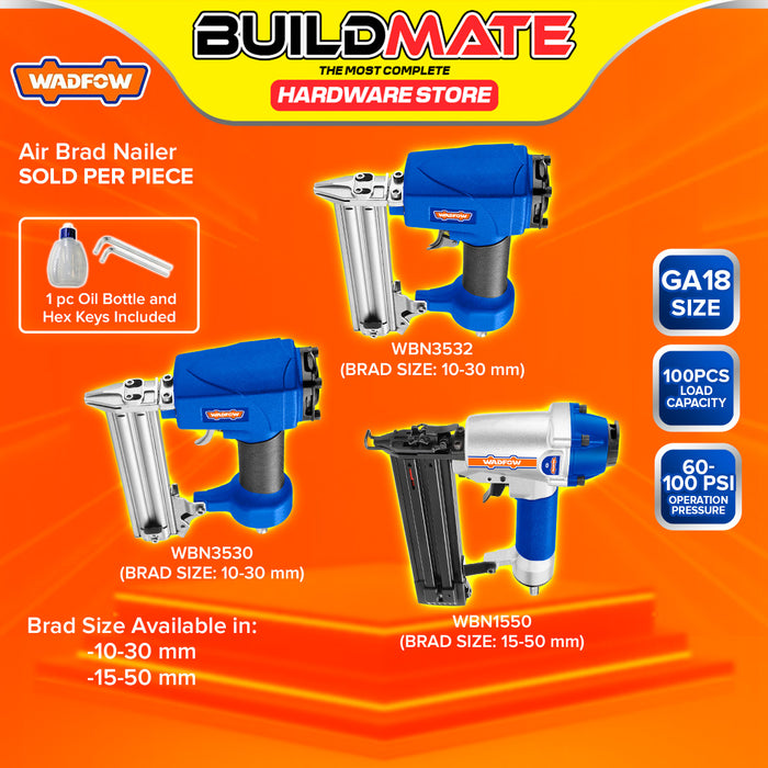 BUILDMATE Wadfow Air Brad Nailer Ga18 10-30mm Pneumatic Nail Stapler Gun Compressed Air Nailer w/ 100pcs Load Capacity WBN3532 / WBN3530 - WHT