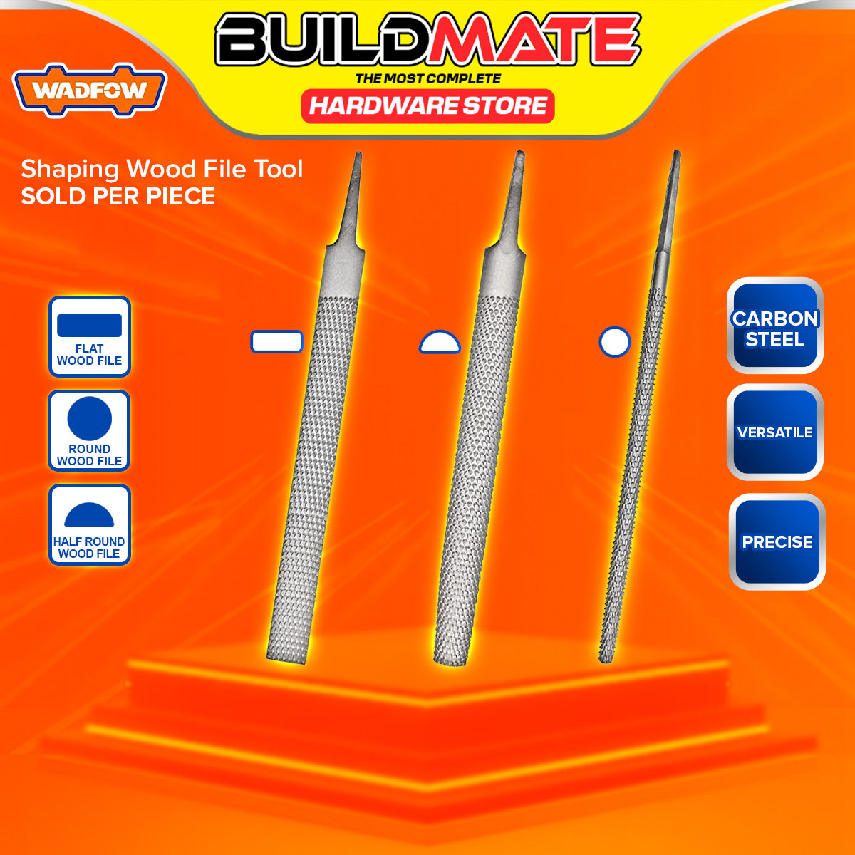 Woode File BUILDMATE Wadfow Round Flat Half Round Wood File 8
