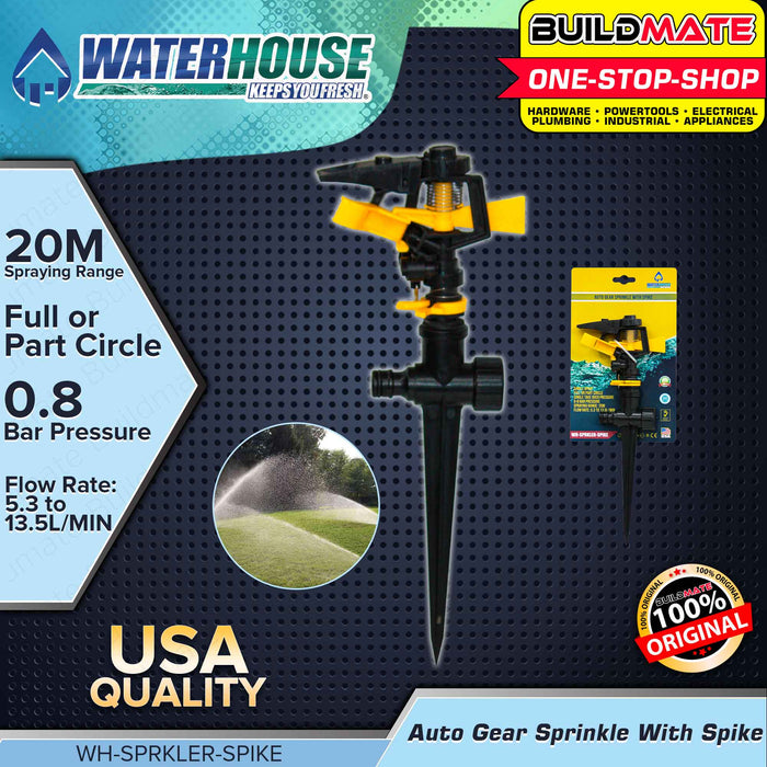 BUILDMATE Waterhouse Auto Gear Sprinkle with Spike 20M Lawn Sprinkler Garden Pulsating Sprinkler Water Sprayer Grass Plant Arm Rotating Sprinkler Impact Sprinkler Circular Spray Pattern WH-SPRKLER-SPIKE