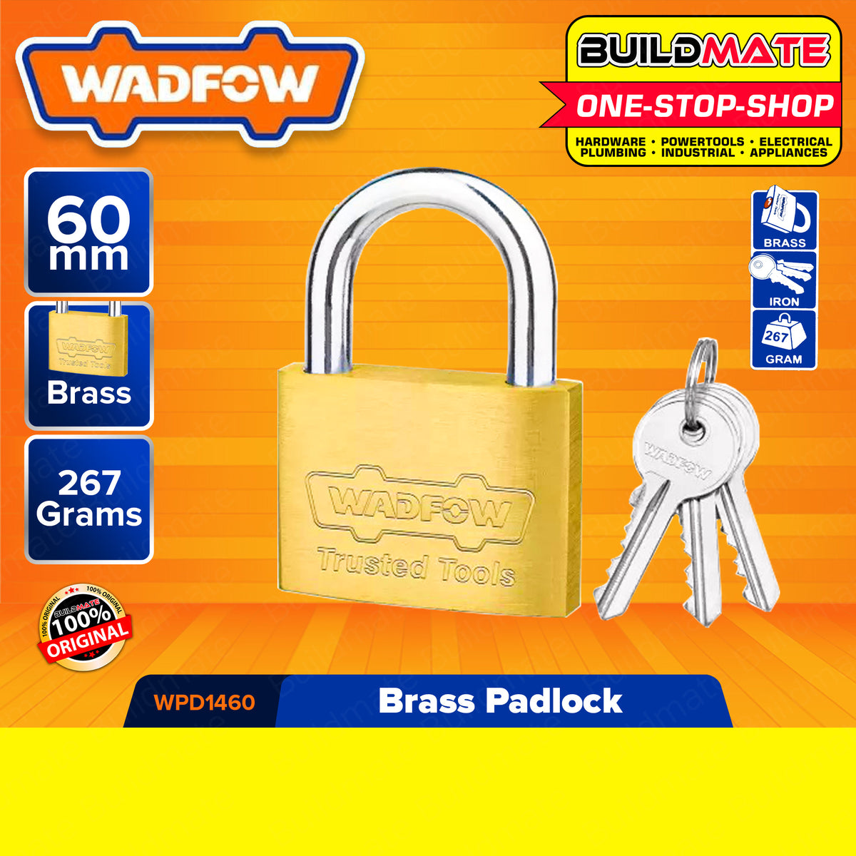 WADFOW Brass Padlock 60MM Pad Lock Keyed Padlock Solid Brass Lock with — Buildmate