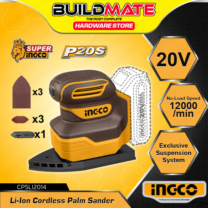 [BARE UNIT] BUILDMATE Ingco 20V Lithium-Ion Cordless Palm Sander 12000rpm Rechargeable Compact Sanding Power Tool CPSLI2014 - ICPT