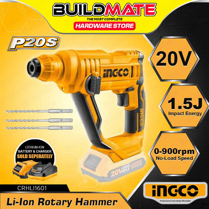 BUILDMATE Ingco Lithium-Ion Cordless Rotary Hammer 20V Rechargeable Chipping Gun Hammer Drill UNIT ONLY - ICPT