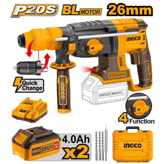 INGCO P20S 20V Lithium-Ion Cordless Rotary Hammer CRHLI202289 ICPT