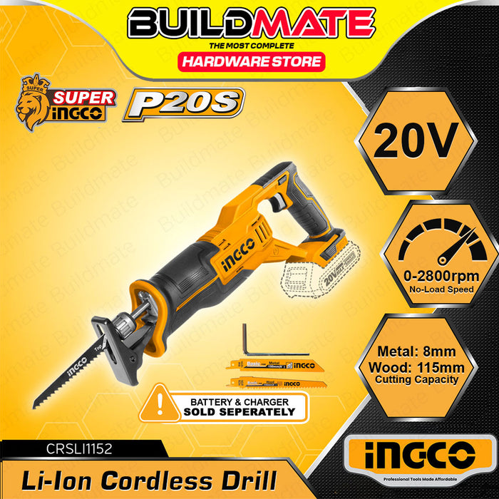 BUILDMATE Ingco 20V Lithium-Ion Cordless Reciprocating Saw 2-Stroke Motor POWERSHARE with Blade for Wood & Metal - ICPT