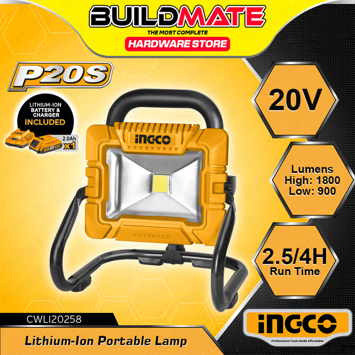 BUILDMATE Ingco Lithium-Ion Cordless Portable Work Lamp 20V Rechargeable Safety Hanging LED Work Light CWLI2025 / CWLI20258 - ICPT