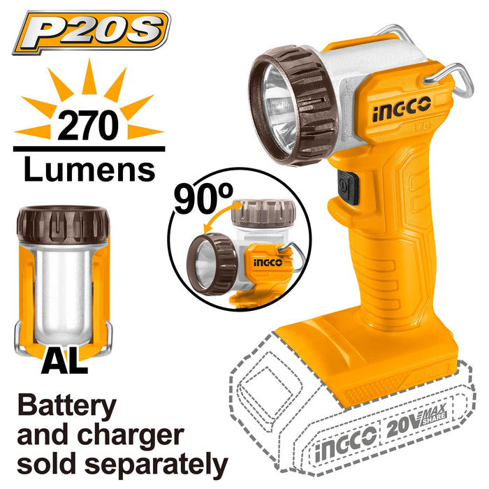 INGCO 20V Cordless Work Lamp (Unit Only) for Indoor and Outdoor Use CWLI2038 ICPT | BUILDMATE