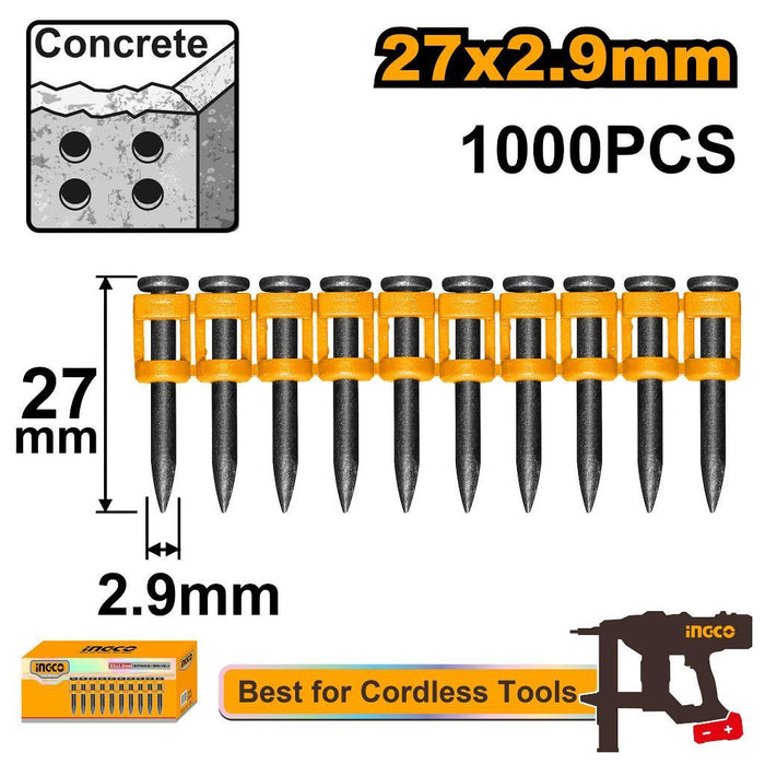 Buildmate x INGCO 27x2.9mm Continuous Firing Nails 1000PCS 60# Steel ANA02271 IHT