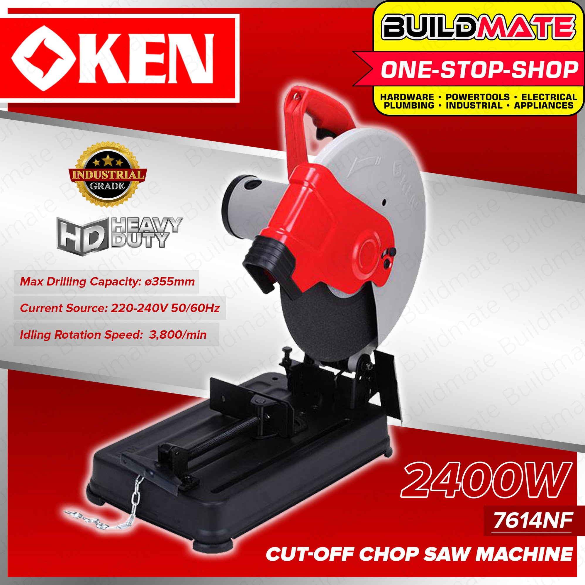 BUILDMATE Ken Industrial Cut Off Chop Saw Machine 355mm 2400W Heavy Du ...