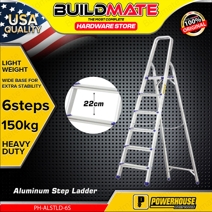 BUILDMATE Powerhouse Step Aluminum Ladder 150kg Capacity Heavy Duty Step Stool Folding Anti-Slip Stepladders - PHHT