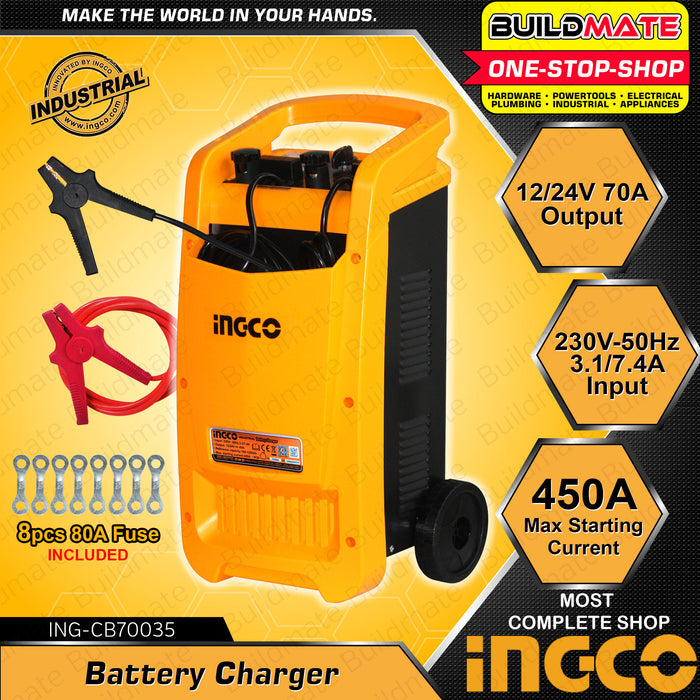 BUILDMATE Ingco Battery Charger 450A Fast Charger Automotive Charger Battery Maintainer Stable Power Supply Industrial Car Trolley Battery Charger for Automotive Charger Tools CB70035 • IPT