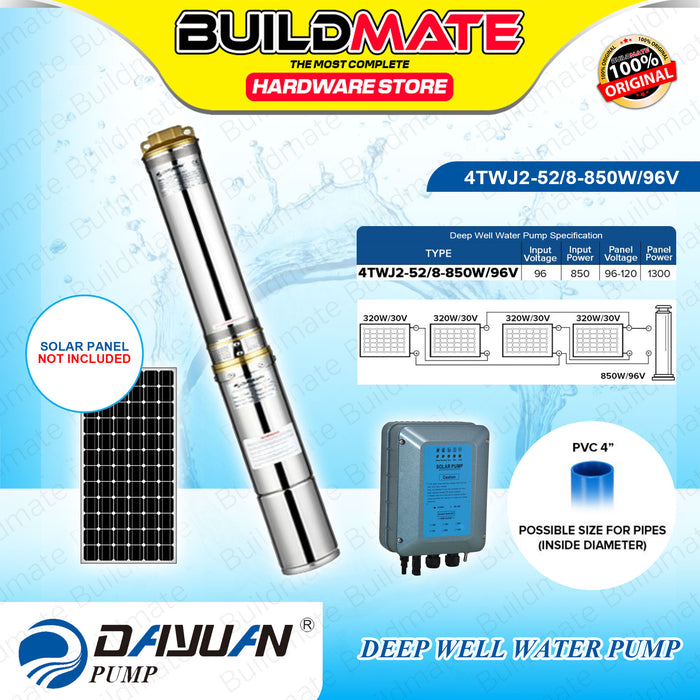 BUILDMATE Dayuan Submersible Deep Well Solar Water Pump 650W / 1200W With  Stainless Steel Submersible Motor