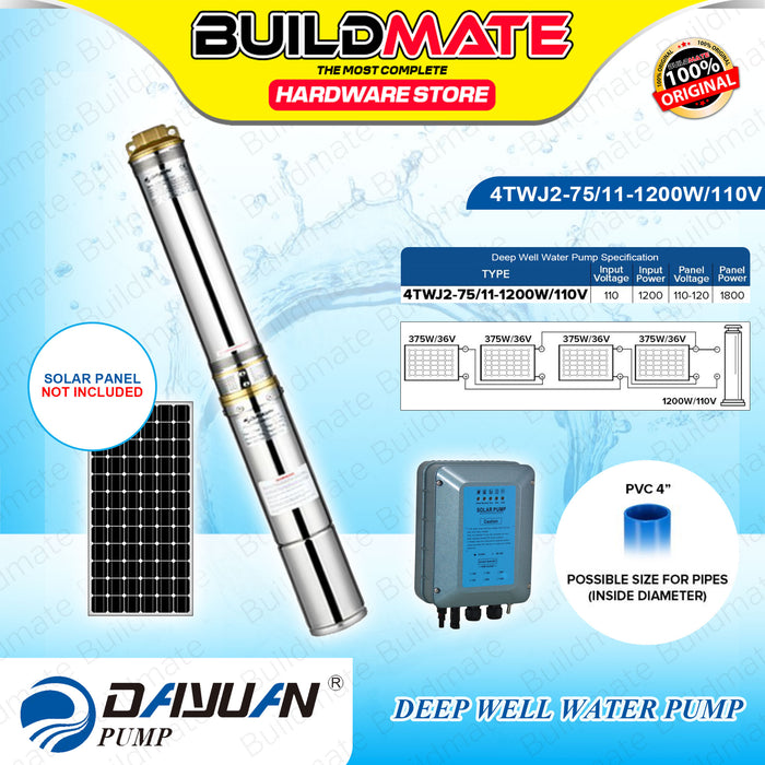 BUILDMATE Dayuan Submersible Deep Well Solar Water Pump 650W / 1200W With  Stainless Steel Submersible Motor