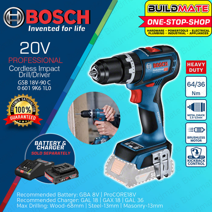 BUILDMATE Bosch Brushless Cordless Combi Percussion Screwdriver Cordless Impact Driver/Drill with Compact Head Length Cordless Hammer Drill Hammer Impact Drill GSB18V-90 C 06019K61L0 • BLC