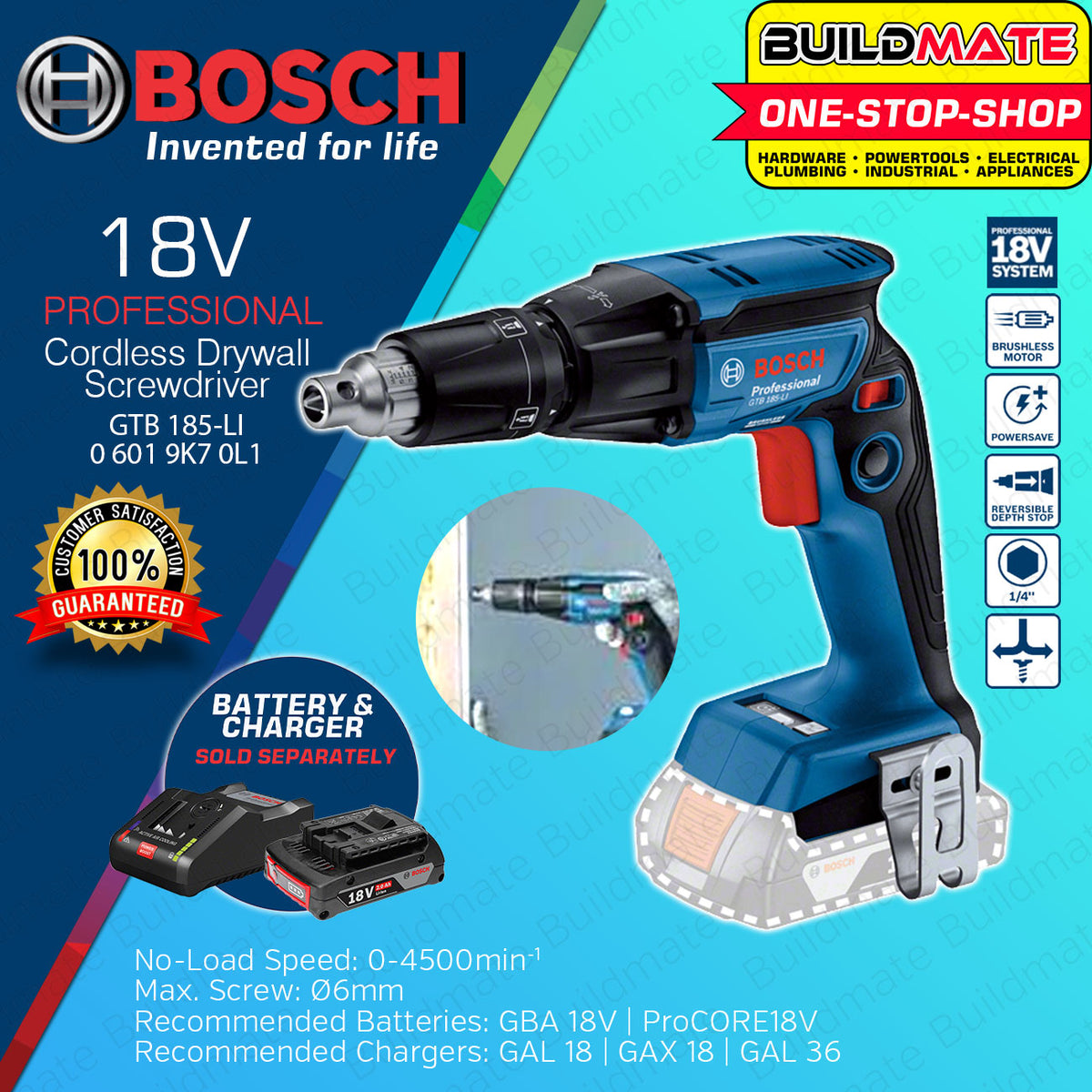 BUILDMATE Bosch Cordless Drywall Screwdriver 18V Handheld