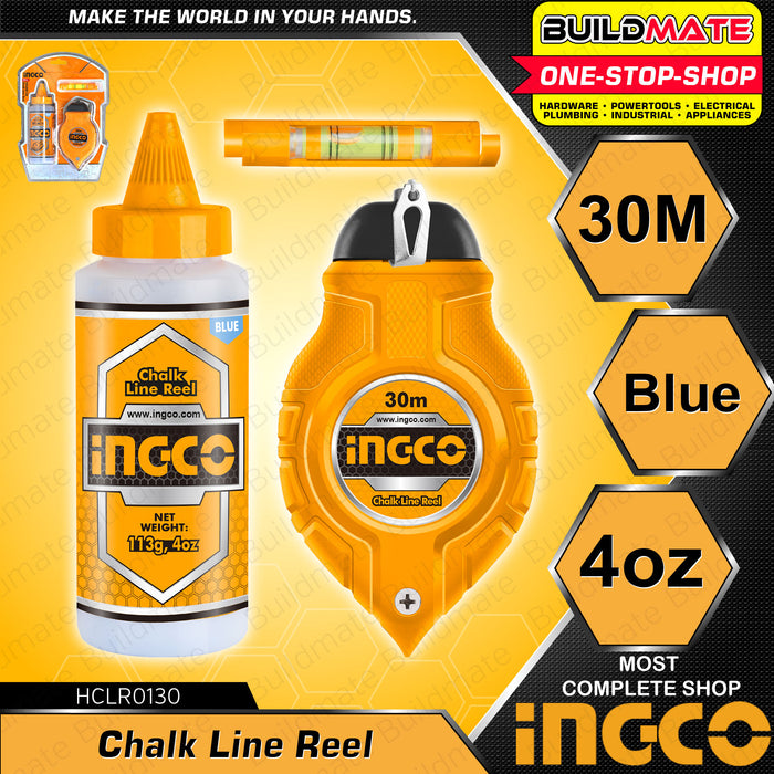 INGCO Chalk Line Reel Set Pitik 30M HCLR0130 •BUILDMATE Ingco Chalk Line  Reel Set Pitik 30M With 113g Chalk Line Self-Chalking Snap-Line Chalk-Rite