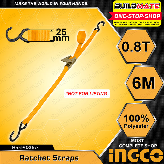 BUILDMATE Ingco Ratchet Straps 6M | 10M [SOLD PER PIECE] Tie Down Straps Belt Motorcycle Straps Cargo Straps for Trucks Safety Lock with Ratchet & Double J Hooks • IHT