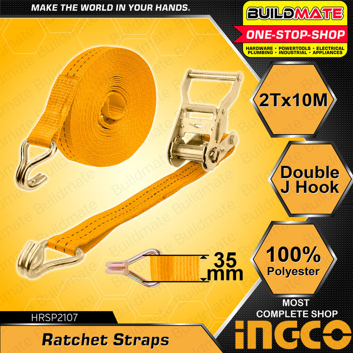 BUILDMATE Ingco Ratchet Straps 6M | 10M [SOLD PER PIECE] Tie Down Straps Belt Motorcycle Straps Cargo Straps for Trucks Safety Lock with Ratchet & Double J Hooks • IHT