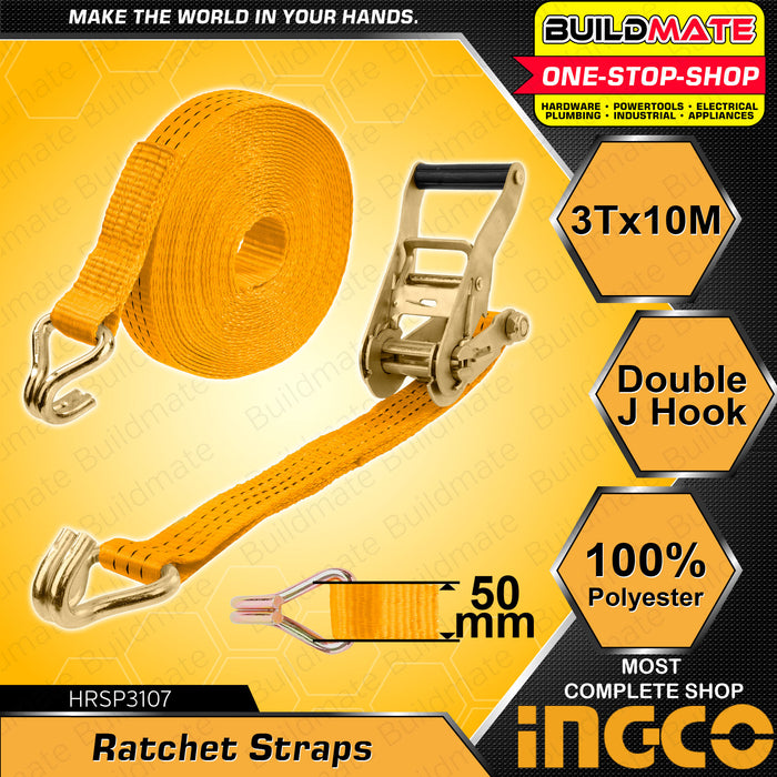 BUILDMATE Ingco Ratchet Straps 6M | 10M [SOLD PER PIECE] Tie Down Straps Belt Motorcycle Straps Cargo Straps for Trucks Safety Lock with Ratchet & Double J Hooks • IHT