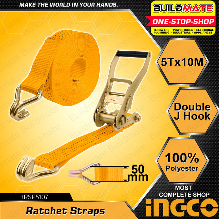 BUILDMATE Ingco Ratchet Straps 6M | 10M [SOLD PER PIECE] Tie Down Straps Belt Motorcycle Straps Cargo Straps for Trucks Safety Lock with Ratchet & Double J Hooks • IHT