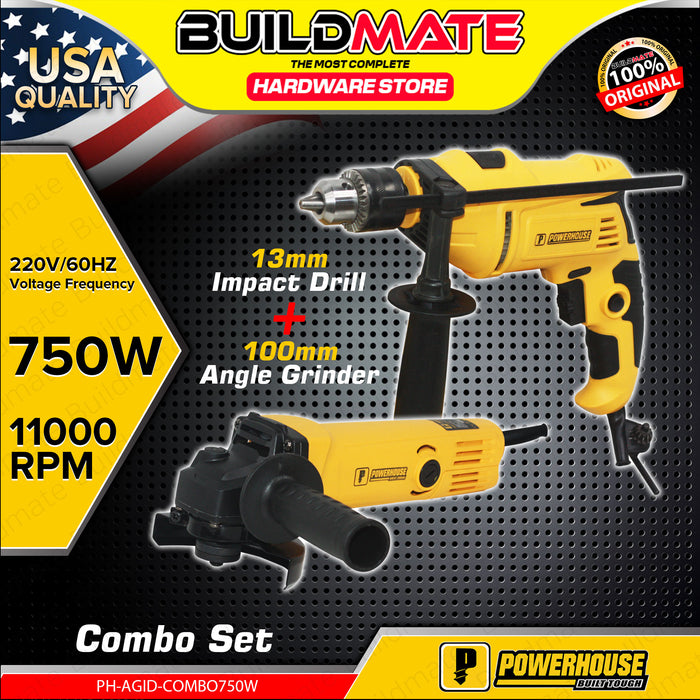 Buildrite Power Tools BUILDMATE Powerhouse 750W Electric Angle Grinder + Impact Drill Combo ...